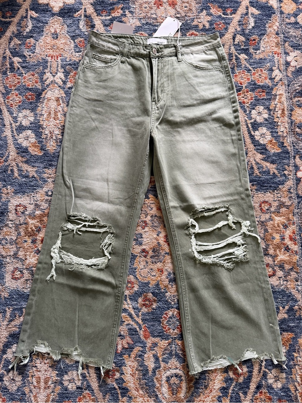 NWT Vervet women’s 90s vintage flare distressed olive green size 29